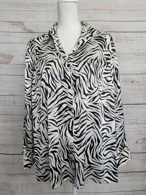 Venezia Jeans Women’s 14/16 Zebra Print Button Blouse Long Sleeve Lightweight